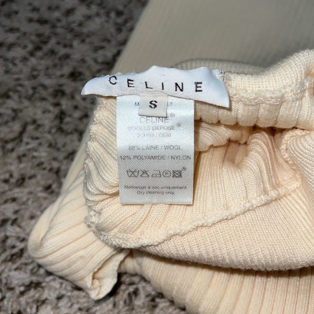 Celine Cream Ribbed Sleeveless Turtleneck Knit Top - Picture 5 of 6